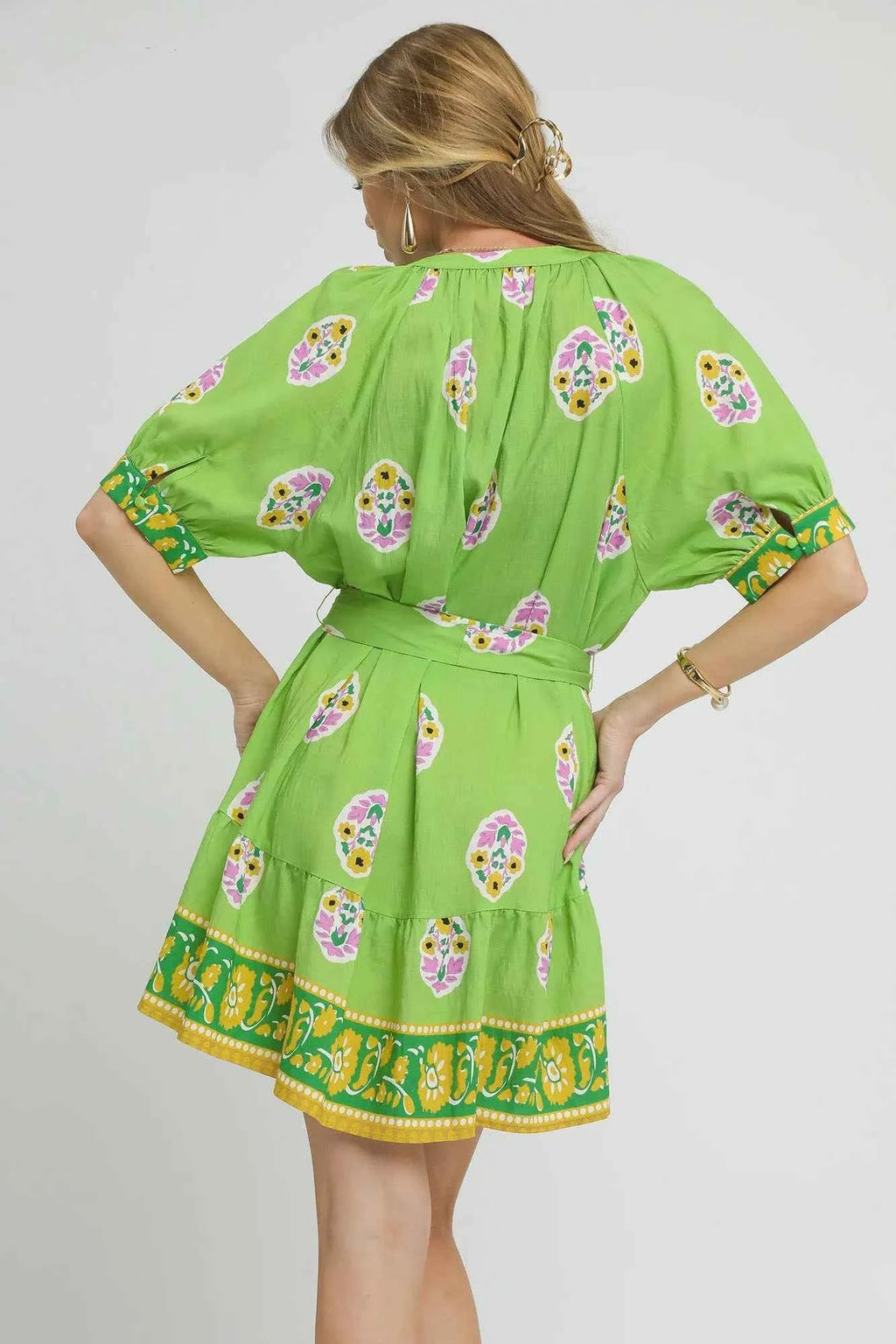 Umgee Floral Print Tie Waist Short Sleeve Dress 99a266df-0436-4cba-a0c2-98d6a78e8e7e-Max-Origin