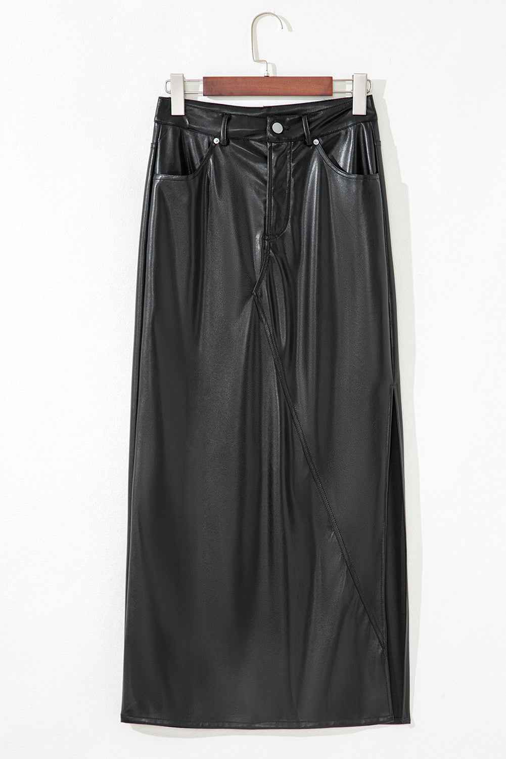 Black Faux Leather Side Slit Maxi Skirt 99a3aeb055293c6c