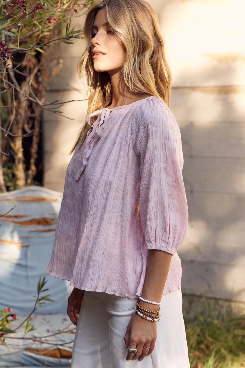 In February Textured Tie Neck Blouse 99a6ccf3-2caa-45d8-a70f-2eb1db260d35-Max