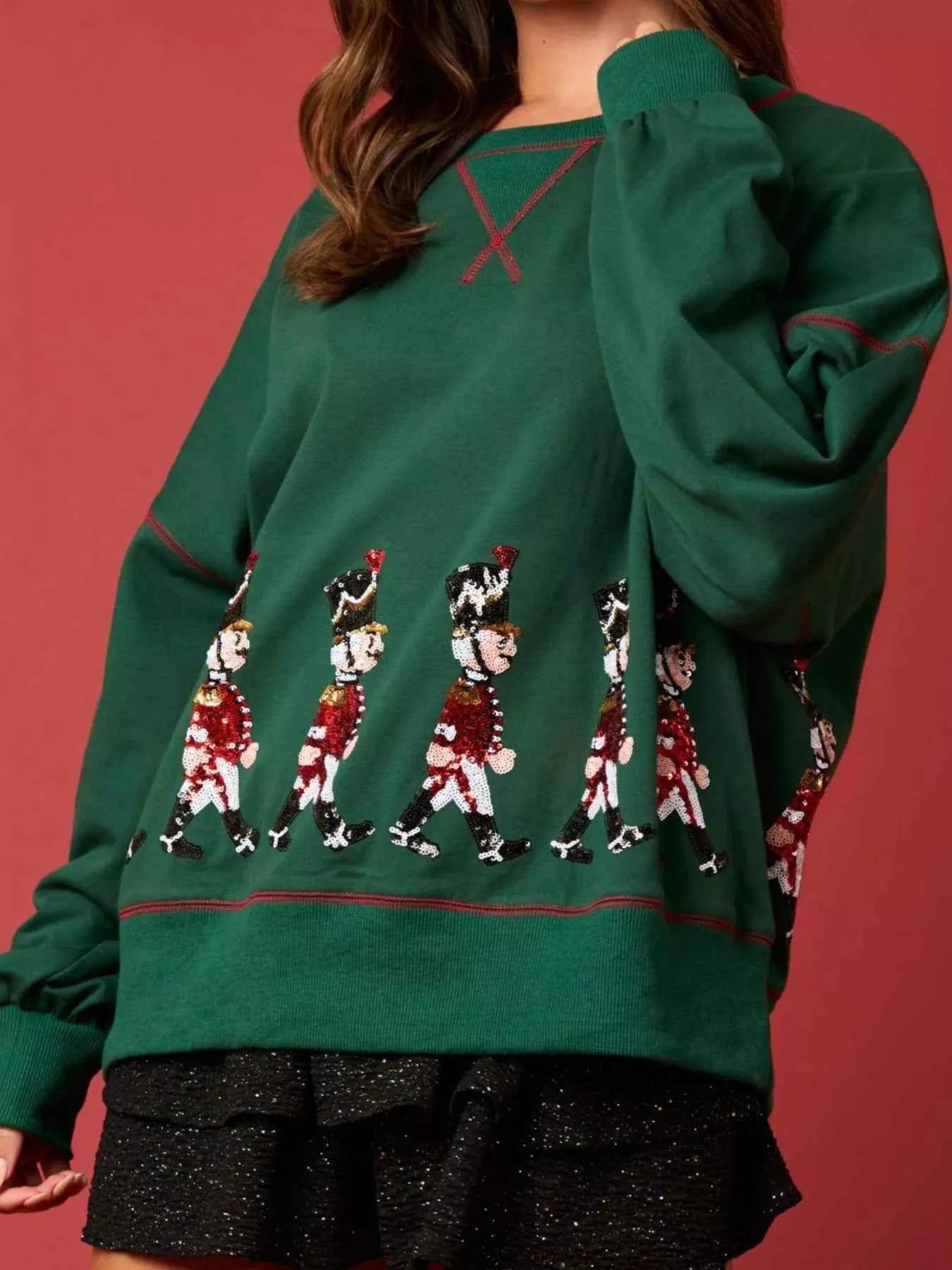 Christmas Marching Band Sequin Sweatshirt Dark Green 99b04931-2ab4-44e6-b47c-908fb5caa1e7-Max-Origin