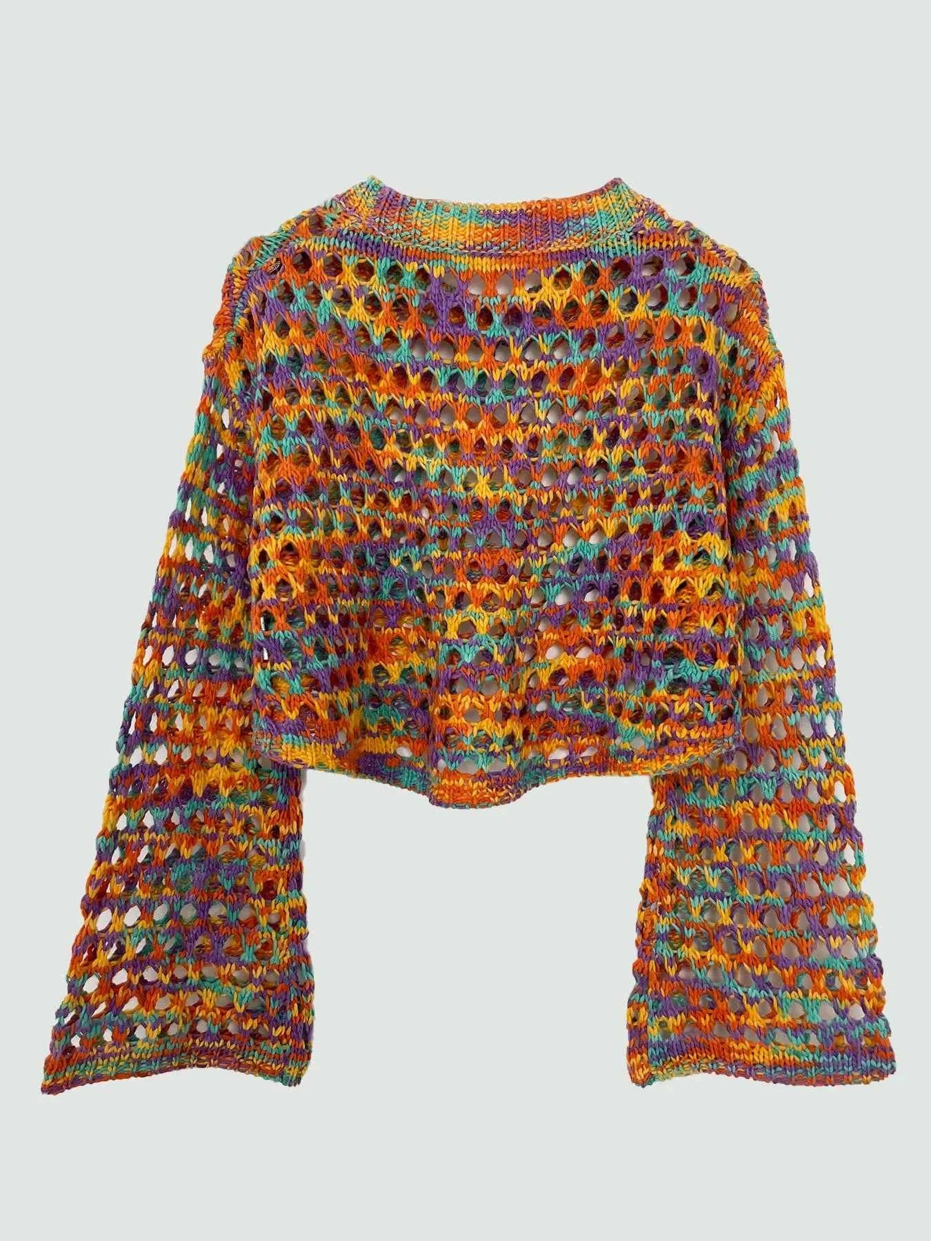 Rainbow Crochet Hollow Out Cropped Sweater