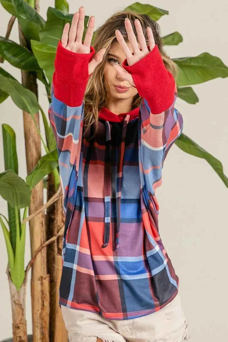 BiBi Plaid Mirr Brushed Rib Contrast Thumb Open Hoodie 99ba6caa55a64948814a79262af511c7-Max-Origin