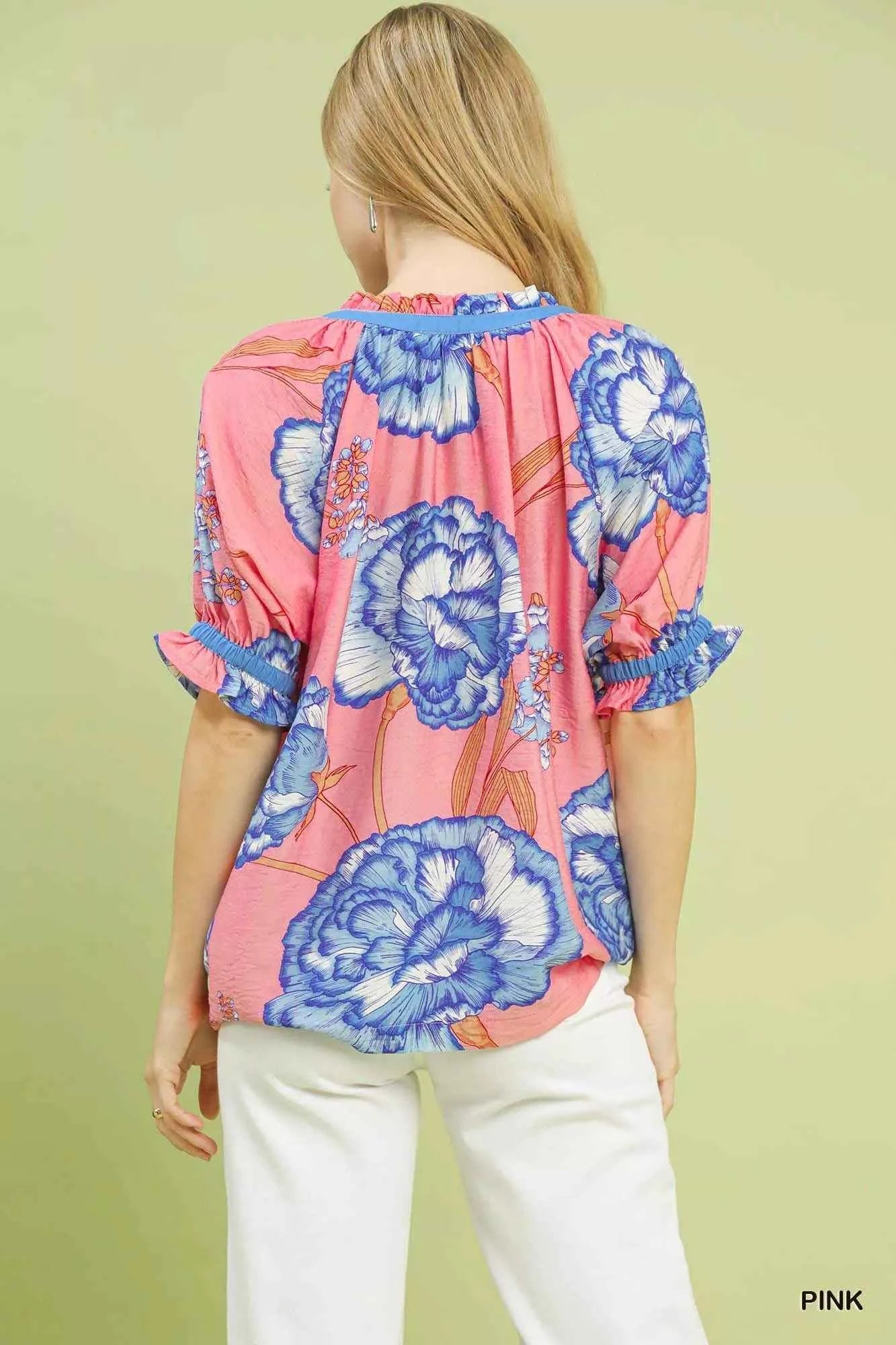 Umgee Floral V-Neck Puff Sleeve Blouse 99bd29c0-9008-430f-a477-e1fe0d0356d0-Max-Origin