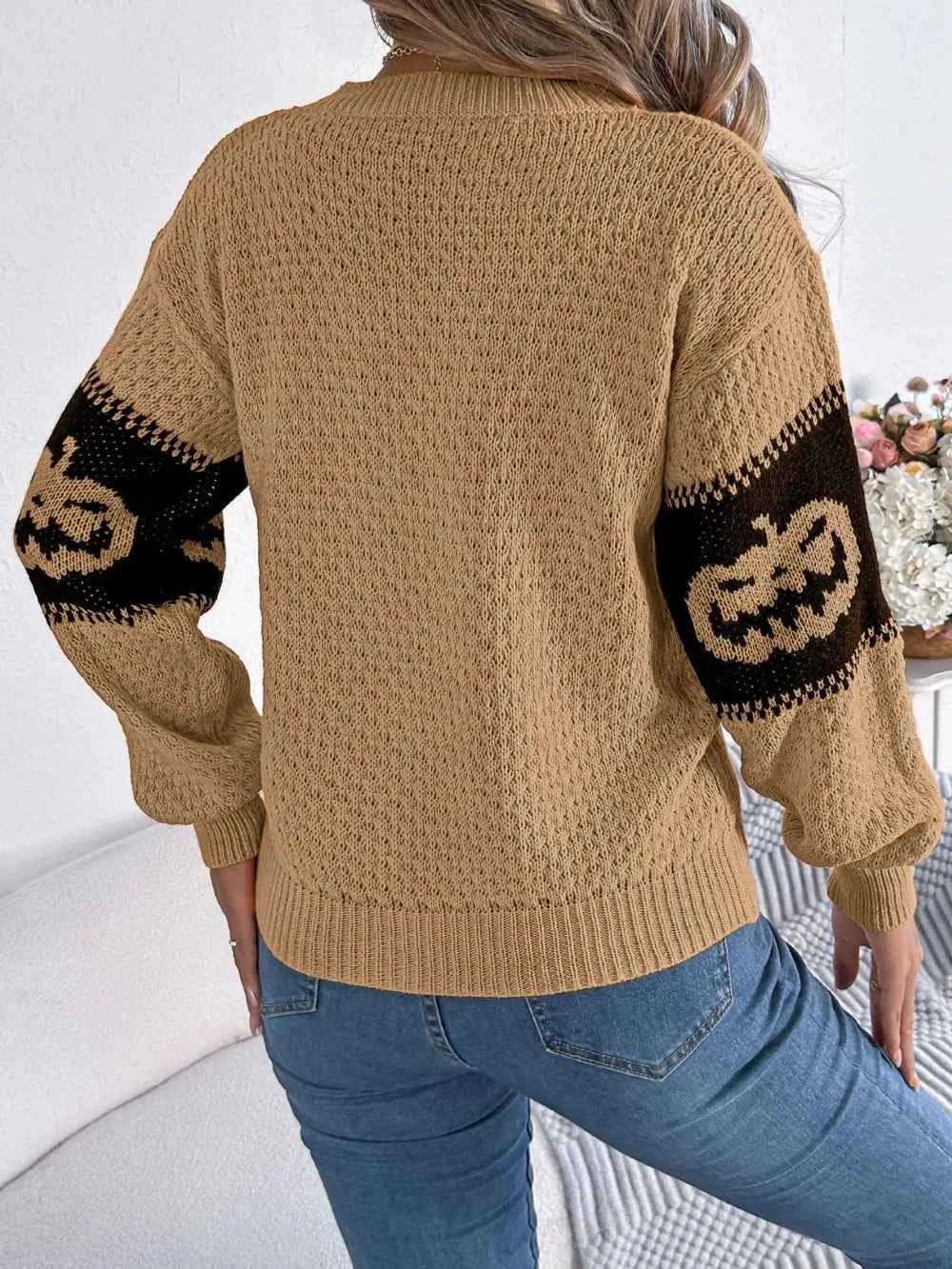 Pumpkin Round Neck Long Sleeve Sweater 99cf3166-4a38-4aea-99d9-3f24cfbb3bc4-Max