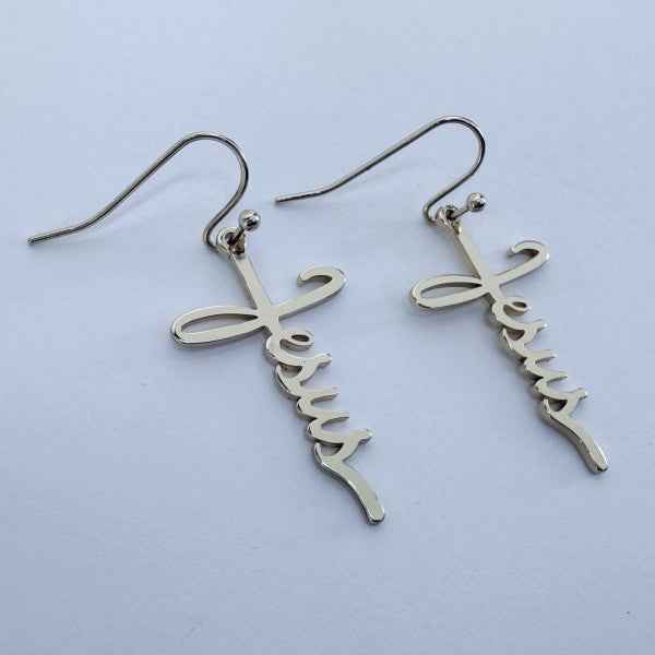 Fish Hook Earrings Jesus Word Cross Design Dangle 99dd24f8-56ce-488e-8691-a08b9efcdf15