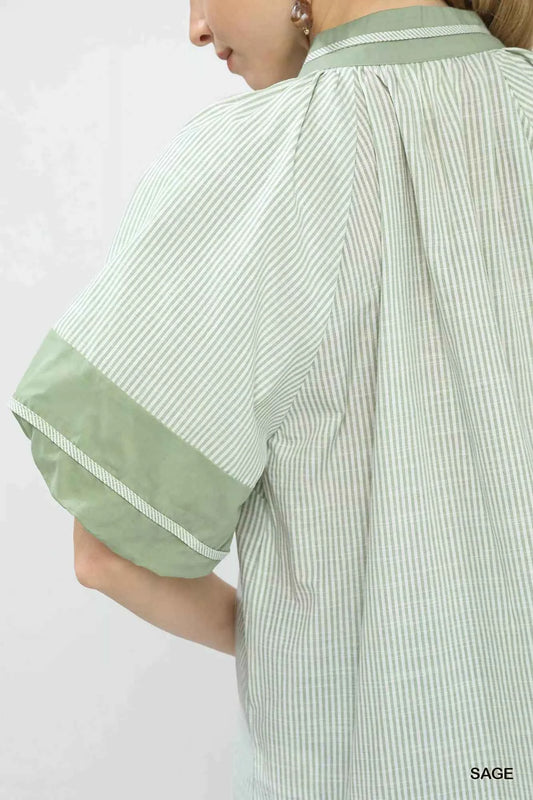 Striped Mixed Puff Sleeve Blouse 99e9500d-a7c2-4704-a387-182bd2738917-Max-Origin