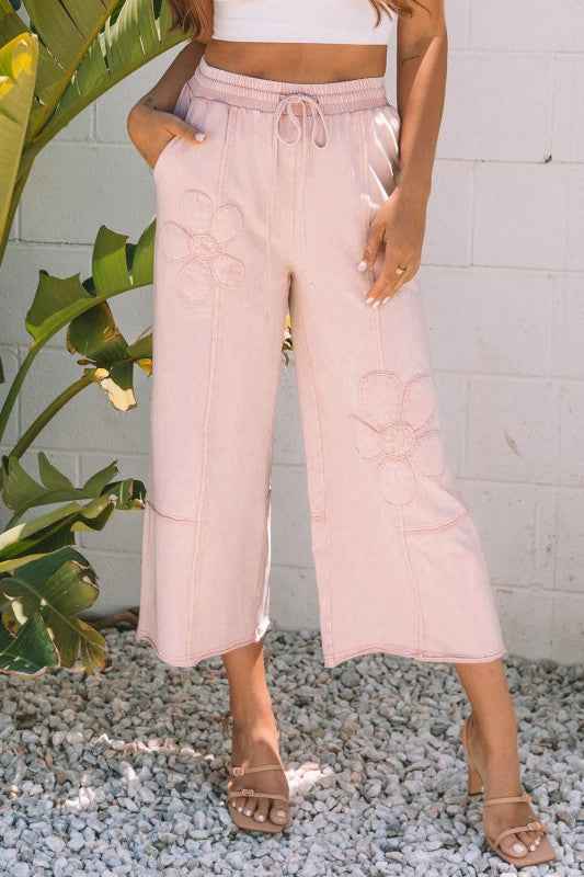Floral Patch Mineral Wash Terry Knit Pants Pink 99e9b7dc-5d3c-44bc-b63a-854e7d2b95e2