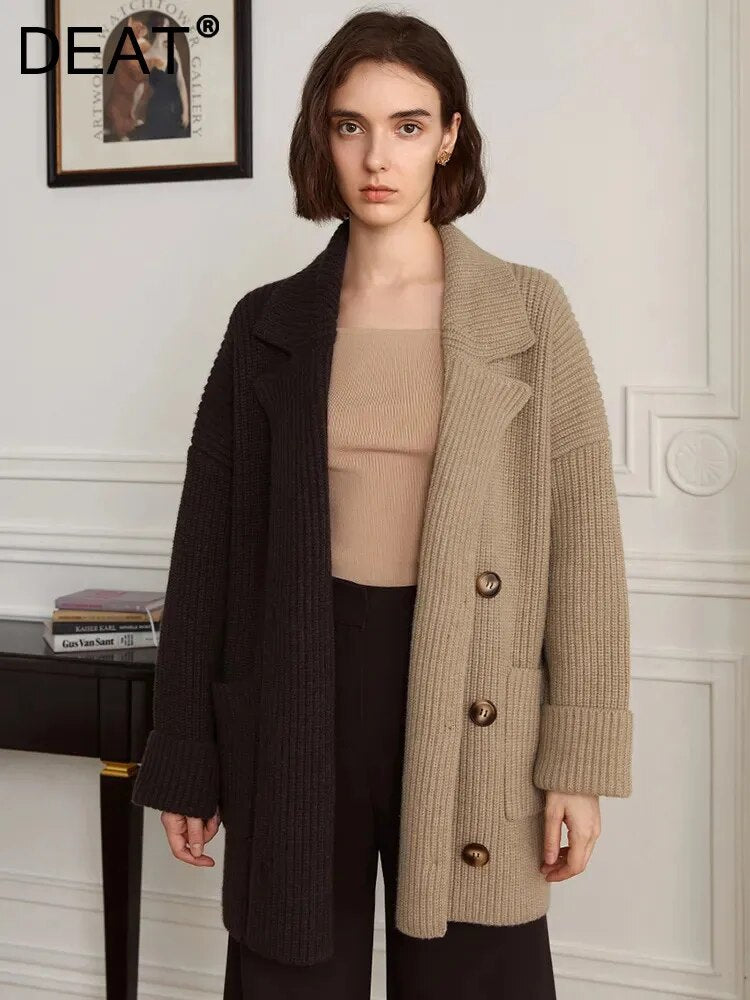 The Contrast Lapel Knit Cardigan as show 9BD09D1974F726EE2733DE581E0F519A