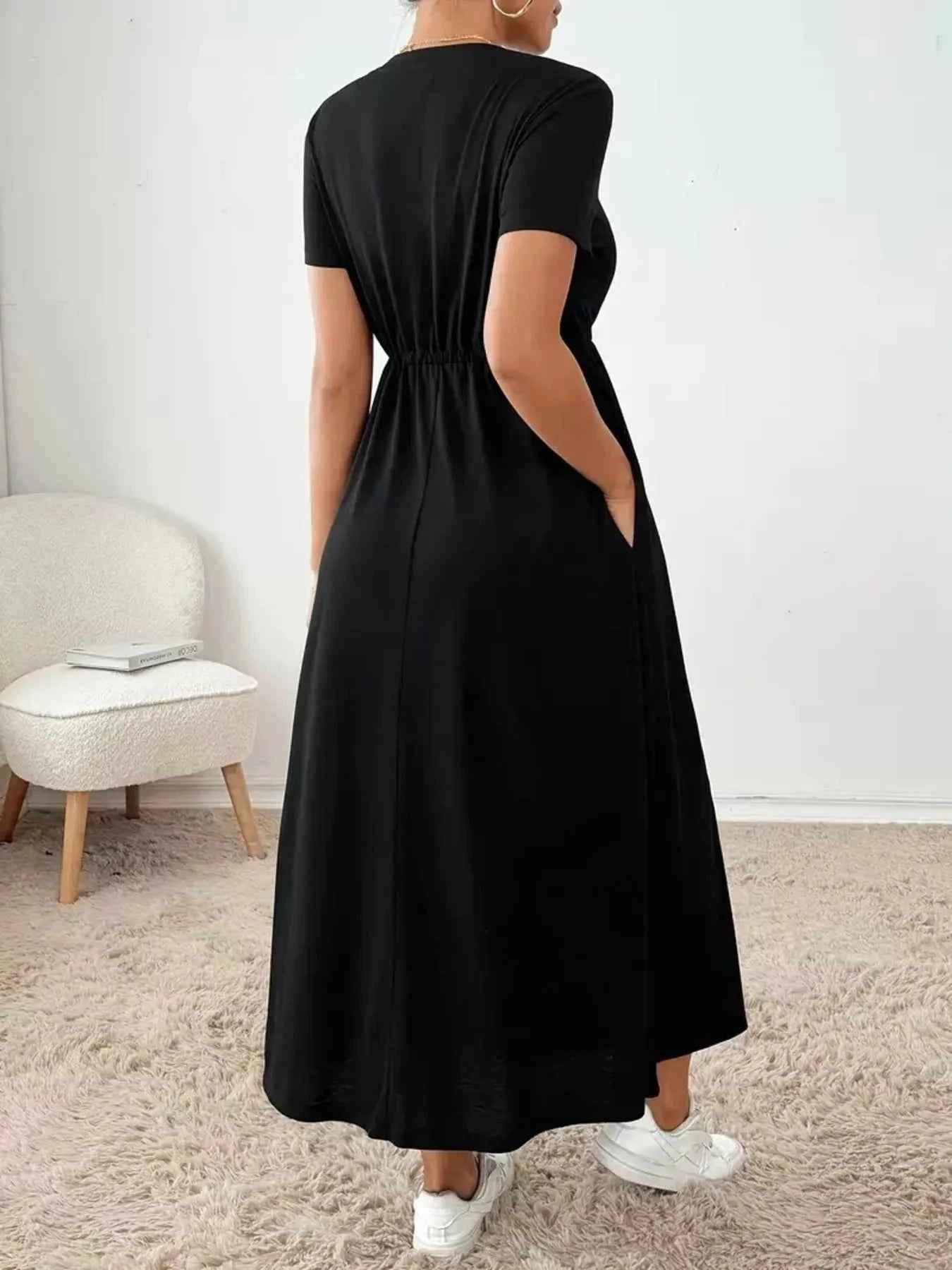 Casual Drawstring Waist Short Sleeve Tee Dress 9a092ceb7b5c41679d9109f2245666cd-Max-Origin
