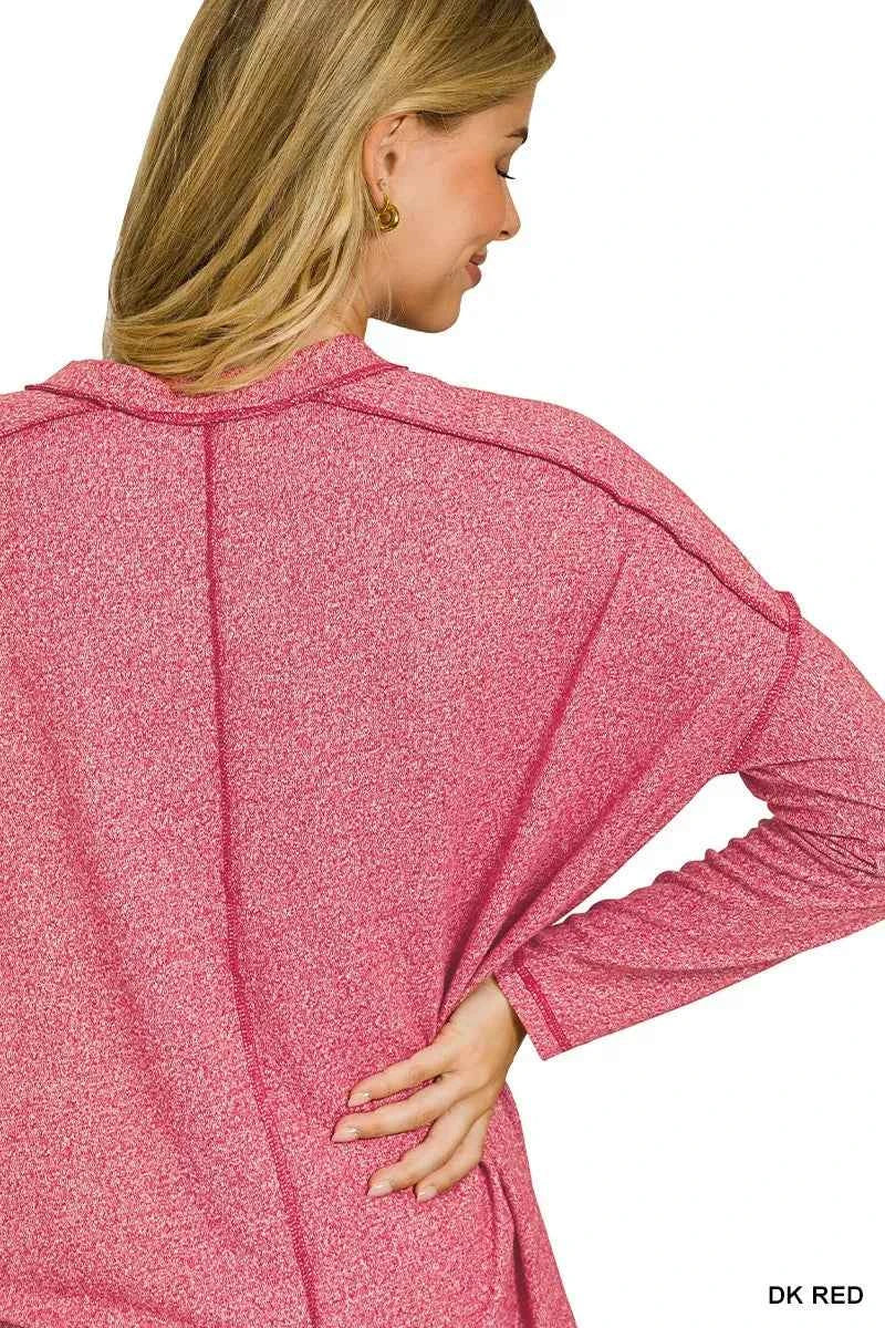 Zenana Soft Melange Hacci Exposed Seam Hi-low Tee 9a0a6379c9974f89874735e9911672c7-Max-Origin