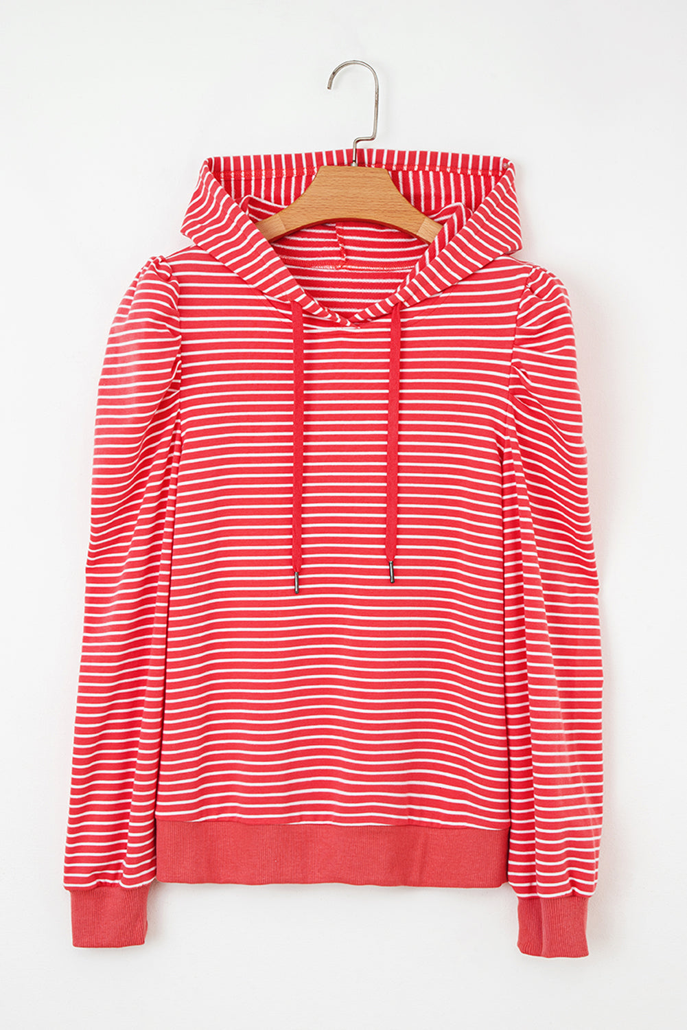 Red Striped Puff Sleeve Drawstring Hoodie 9a0c7f8e417a0c19