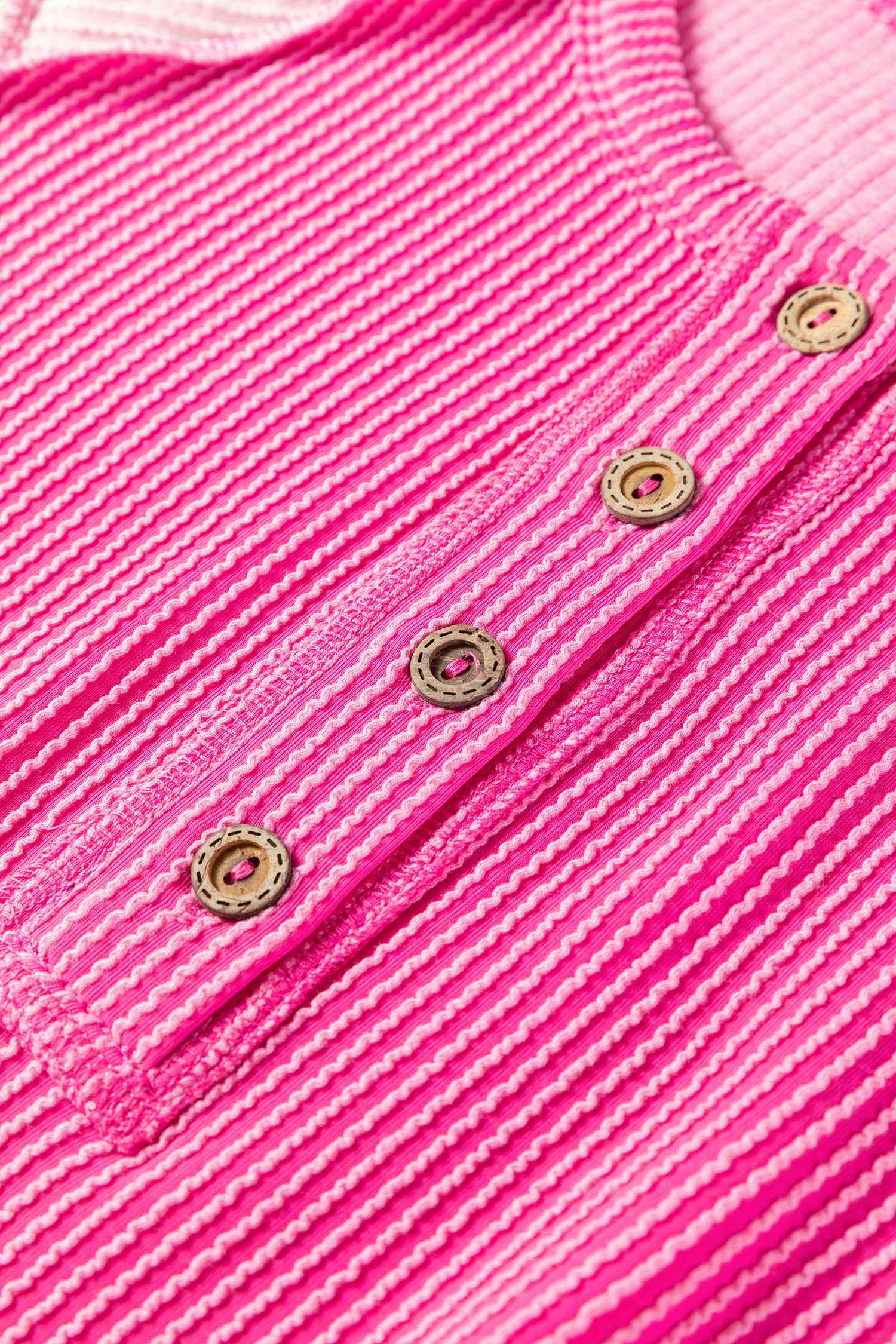 Bright Pink Twisted Ribbed Color Block Patchwork Henley Short Sleeve T Shirt 9a0e46832c49aabf