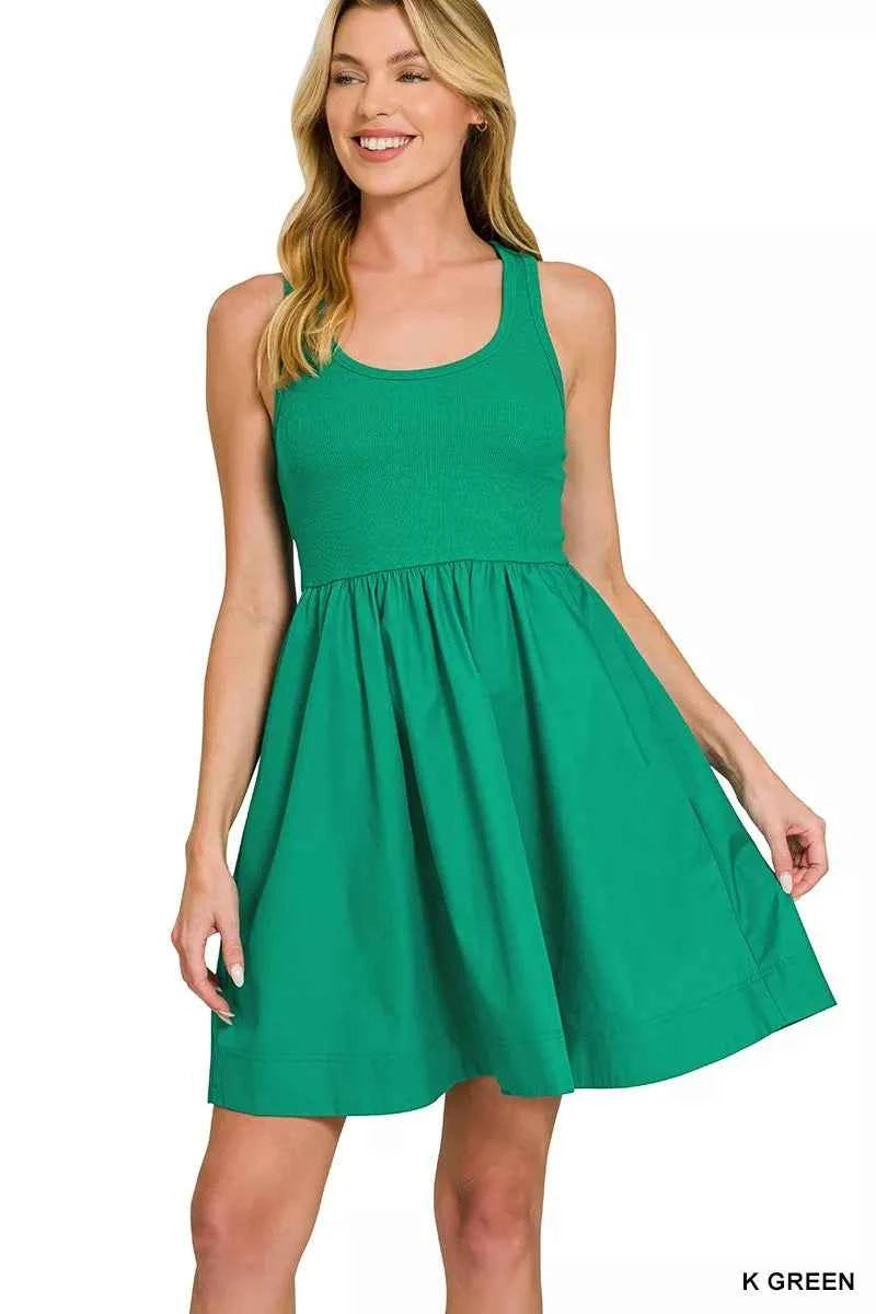 Zenana Combined Knit & Woven Midi Dress K GREEN 9a10f2d7ce184f28869cacefe4d9f6d4-Max-Origin