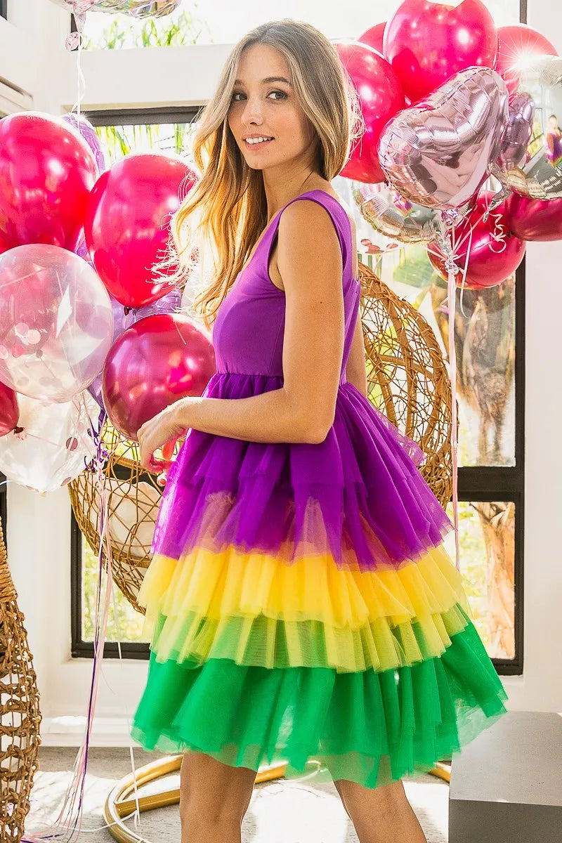 BiBi Mardi Gras Color Block Layered Mesh Tiered Dress 9a12f63fc1d048f58fbce182f97fd338-Max-Origin