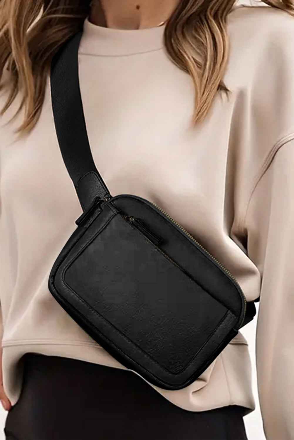 Black Minimalist Multi-zipped Crossbody Bag Black ONE SIZE 100%PU 9a16ec84e1657aed