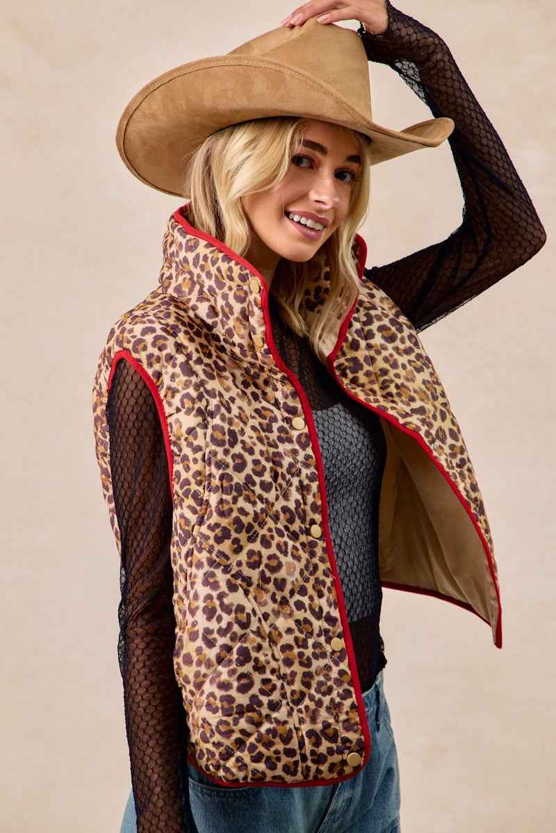 BiBi Leopard Print Piping Detail Quilted Vest 9a1fab7058b642d89540a5604b5d0407-Max