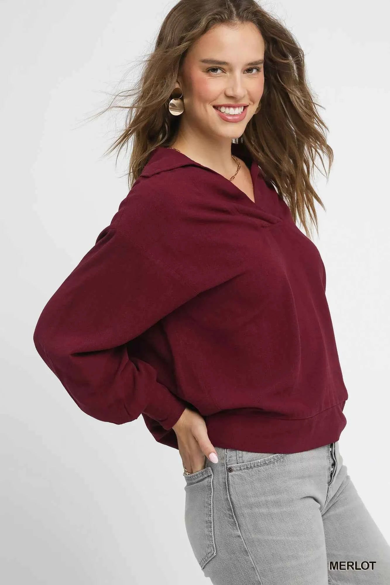 Umgee Linen Long Sleeves Elastic Hem Blouse 9a2f075d-b755-496d-a080-7a47e92c41f8-Max-Origin