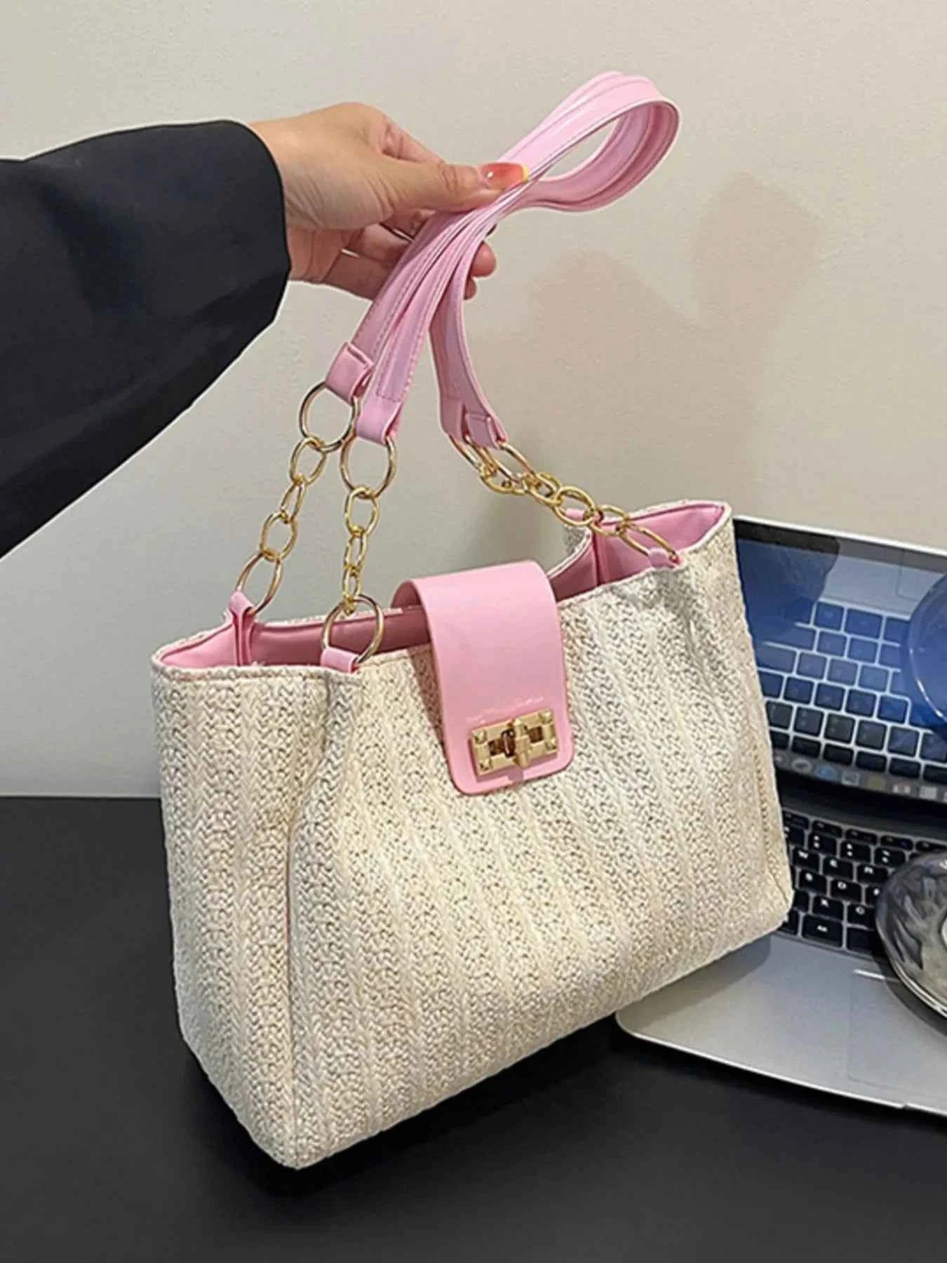 Woven Straw Shoulder Bag Pink One Size 9a312f31-14e7-4a19-ac37-04392fefe46e-Max-Origin