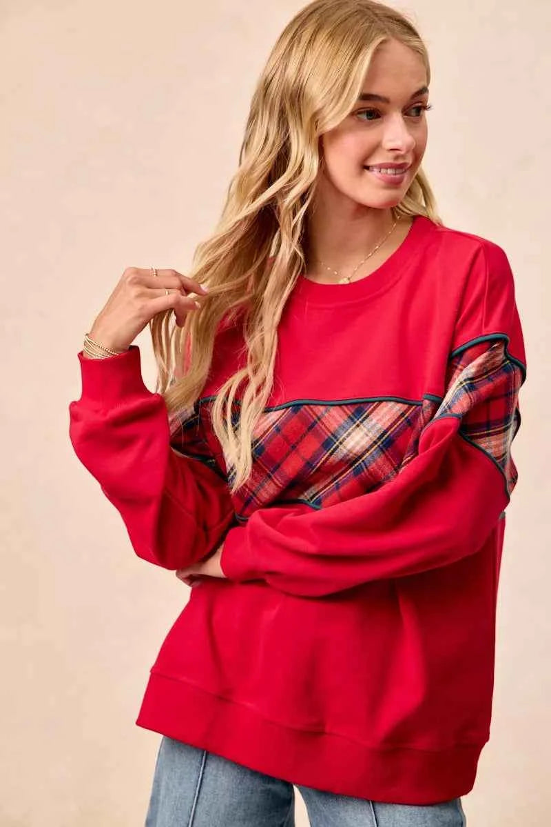 BiBi Christmas Theme Plaid Block Sweatshirt with Binding 9a319b74c7904648bb1f328c30f52de6-Max-Origin