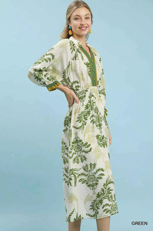 Umgee Tropical Print Button Detail Midi Dress 9a353b86-a426-4692-8023-3247bbeb5b0a-Max-Origin