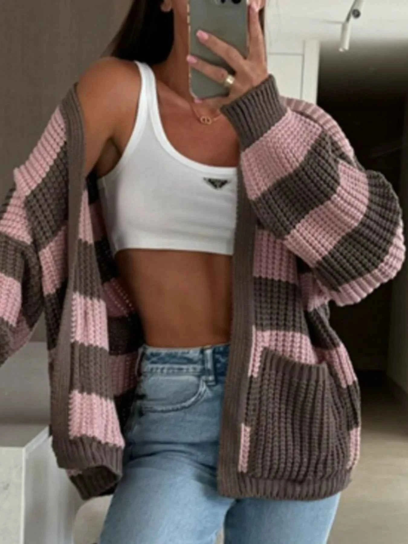 Striped Open Front Long Sleeve Cardigan 9a3c324f-27fa-4a3c-a626-1eab408bd9cc-Max-Origin