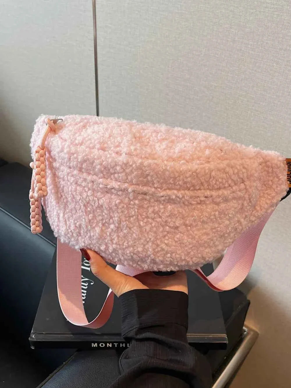 Sherpa Crossbody Bag with Adjustable Strap Pink One Size 9a428d07-11ec-4ef7-bceb-956d33969473-Max