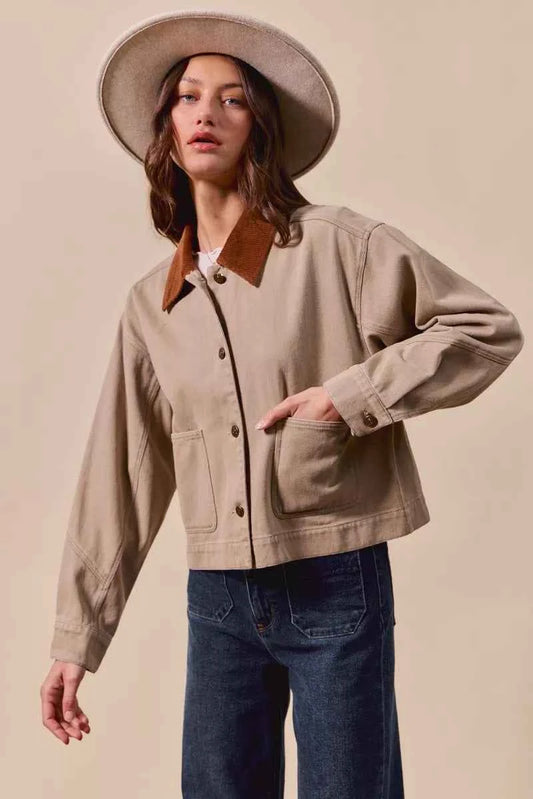 Cotton Twill Cropped Barn Jacket wtih Collar 9a51f02c7d764f709d901b71a844a39b-Max-Origin