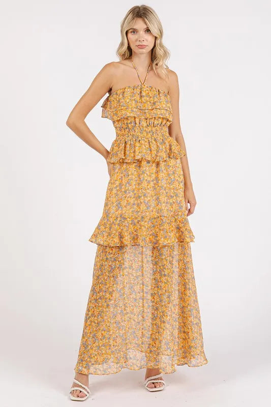 Mittoshop Ruffled Smocked Floral Halter Neck Maxi Dress Tangerine 9a54a0b7-ba99-47d1-9a25-df5c5993a137-Max