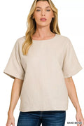Zenana Linen Round Neck Cuffed Sleeve Top SAND BEIGE 9a54d909179f44eaa7ecae7496d1d090-Max-Origin