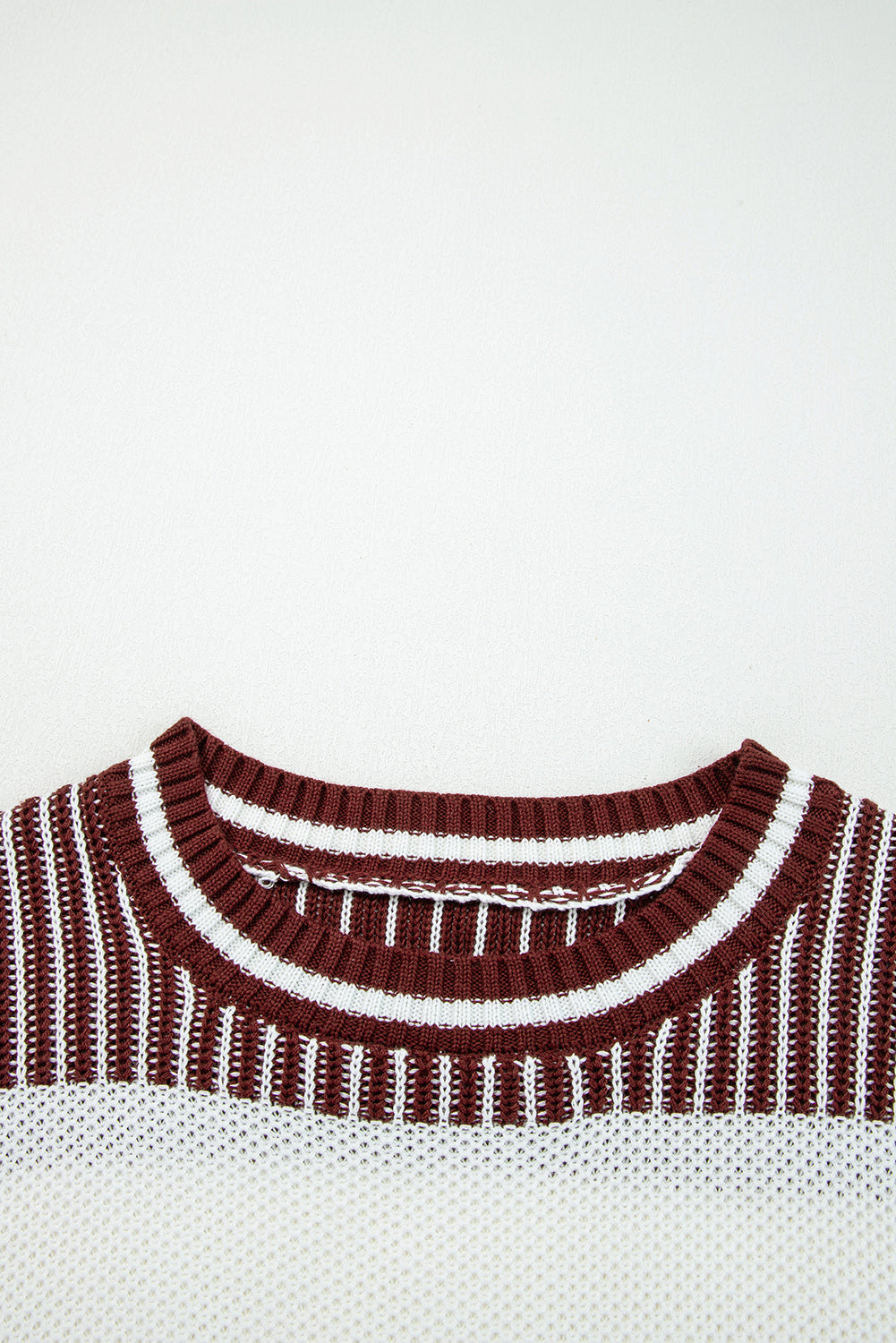 Brown Two Tone Striped Patchwork Drop Shoulder Sweater 9a5ad8995372f87b