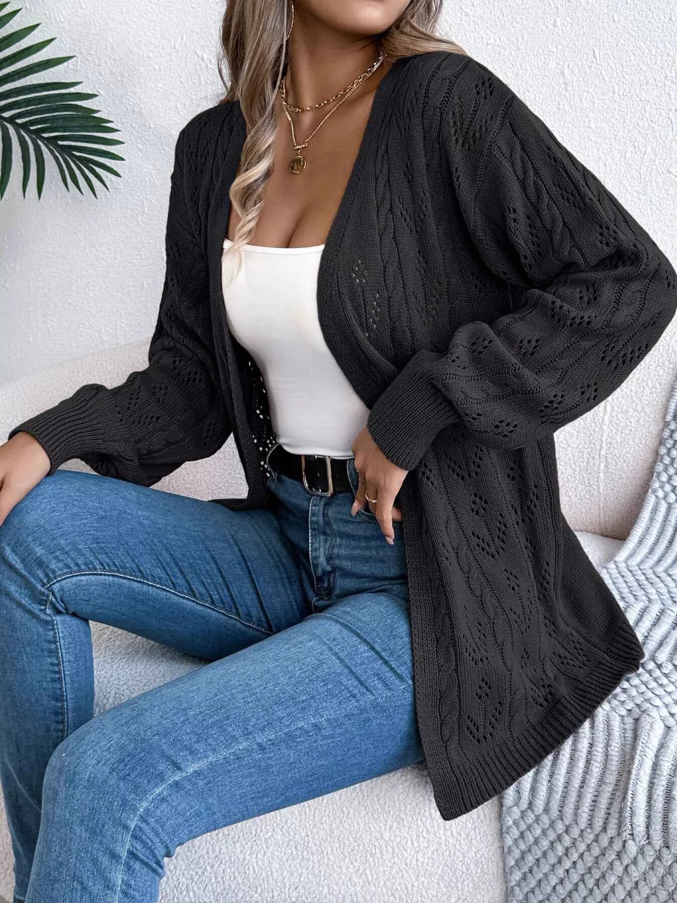 Openwork Open Front Long Sleeve Cardigan Black 9a68971e813745908f215cabe02057a1-Max-Origin