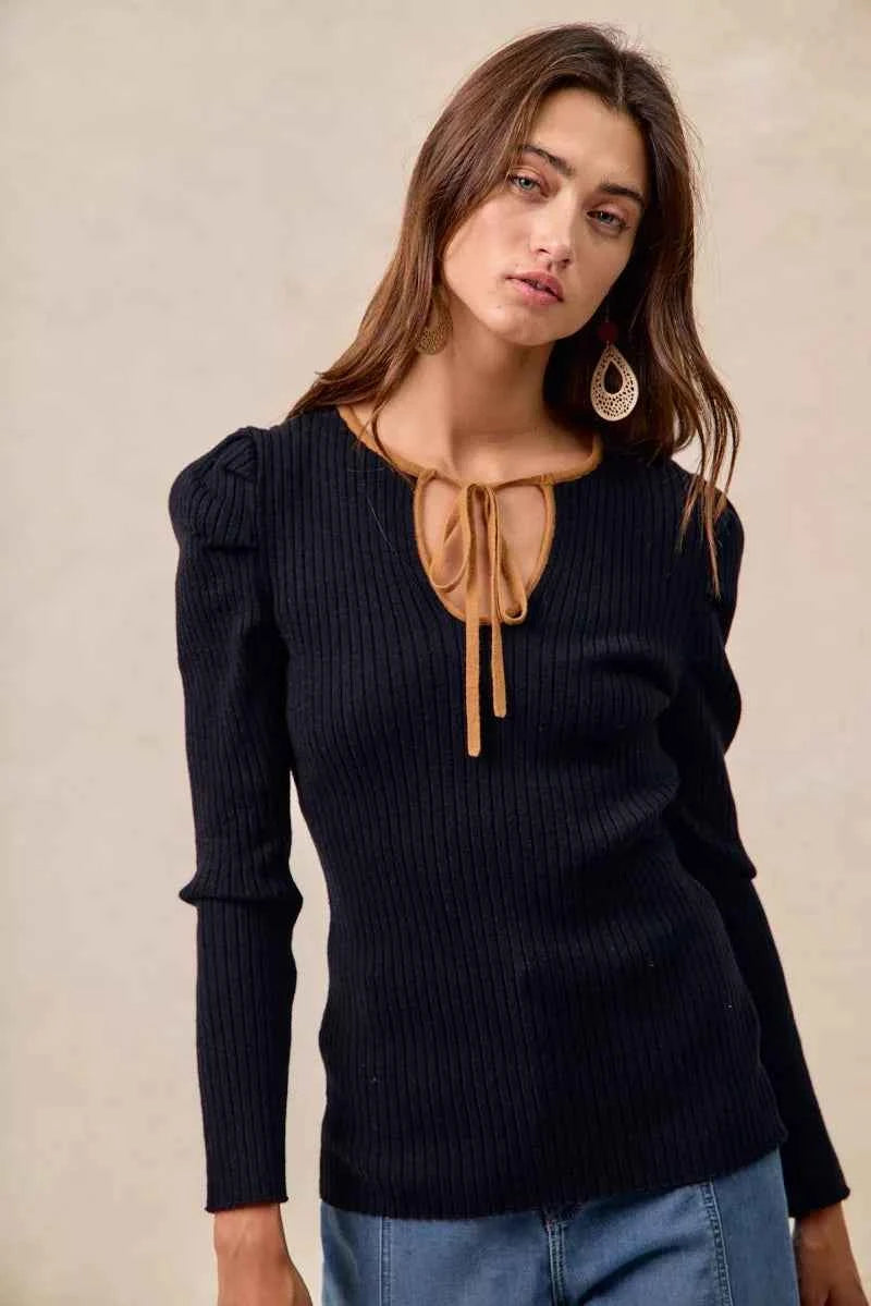 BiBi Ribbed Contrast Front Tied Top with Shrried 9a74bd66b52c405881b89af06504240d-Max-Origin