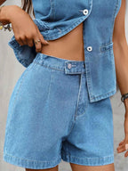 Sleeveless Button-Down Denim Vest & Shorts Set 9a76019425ad4336855736beb9e8a84c-Max-Origin
