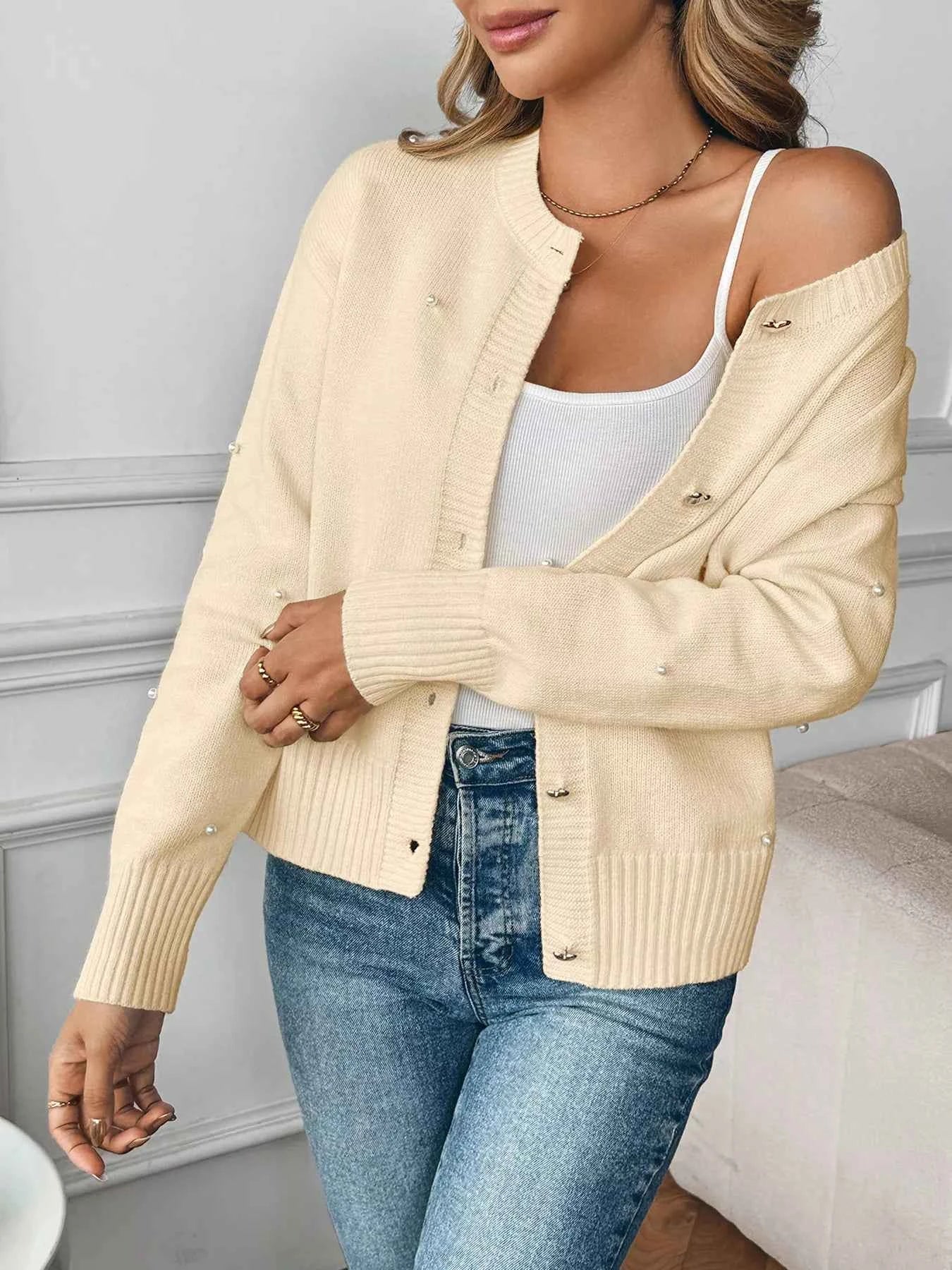 Pearl Embellished Button-Up Cardigan 9a7aceae335b410fa3803954cc83878b-Max-Origin