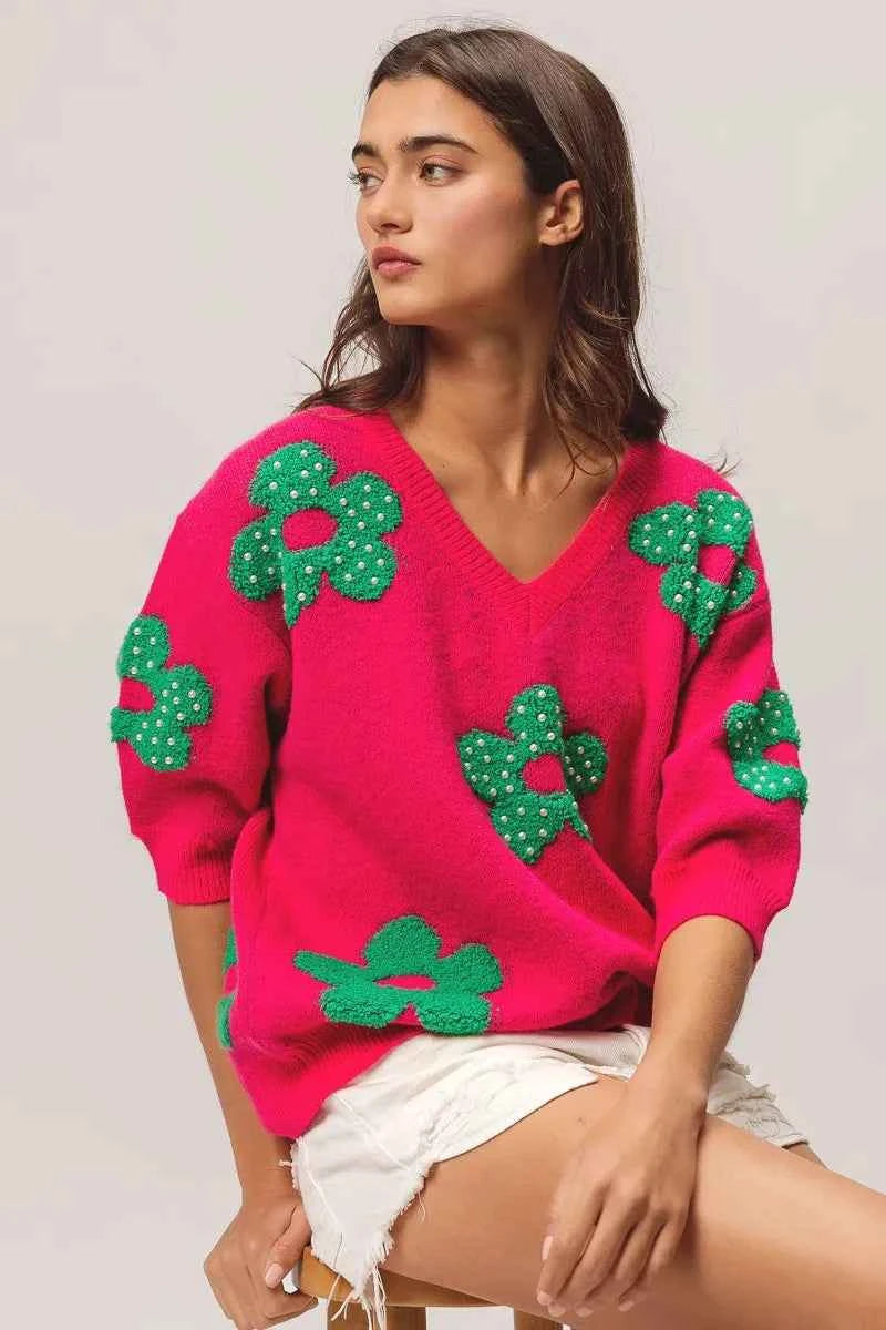 BiBi Pearl Beads Flowers Sweater Top 9a7bc6ebe76f4fe499acc3ccc7f55bdf-Max-Origin