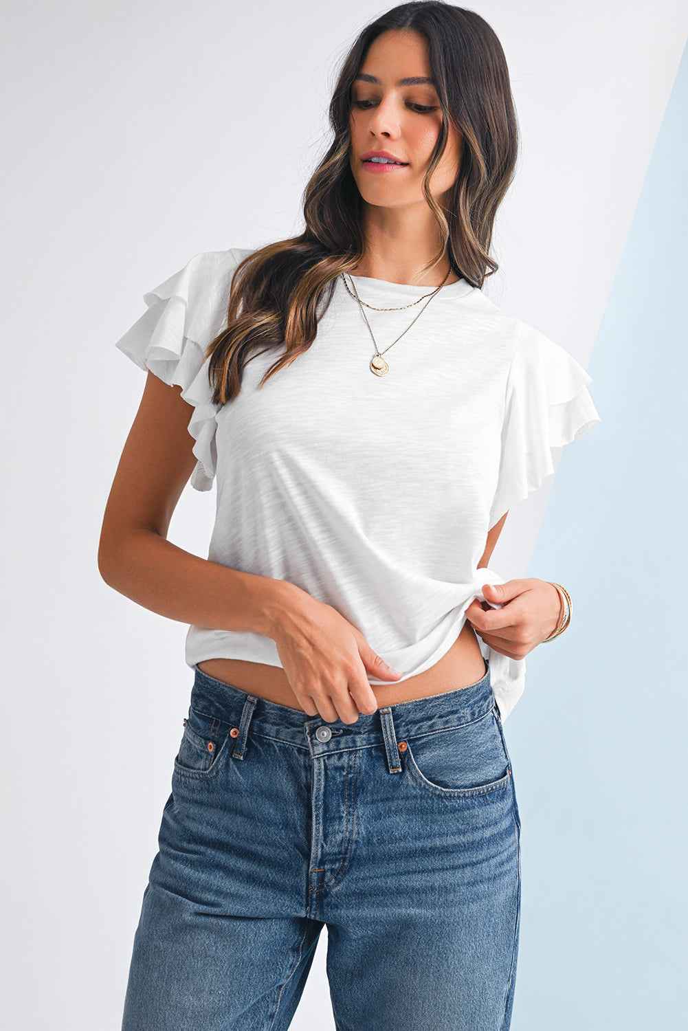 Dark Grey Ruffle Sleeve Plain Blouse White 9a81d94500b5f7a6