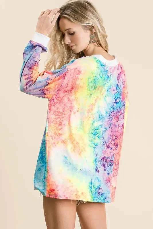 BiBi Tie Dye Deep V-neck Top With Lace Up Front 9a82cfefba7b48c8a20bc6507bec7182-Max-Origin