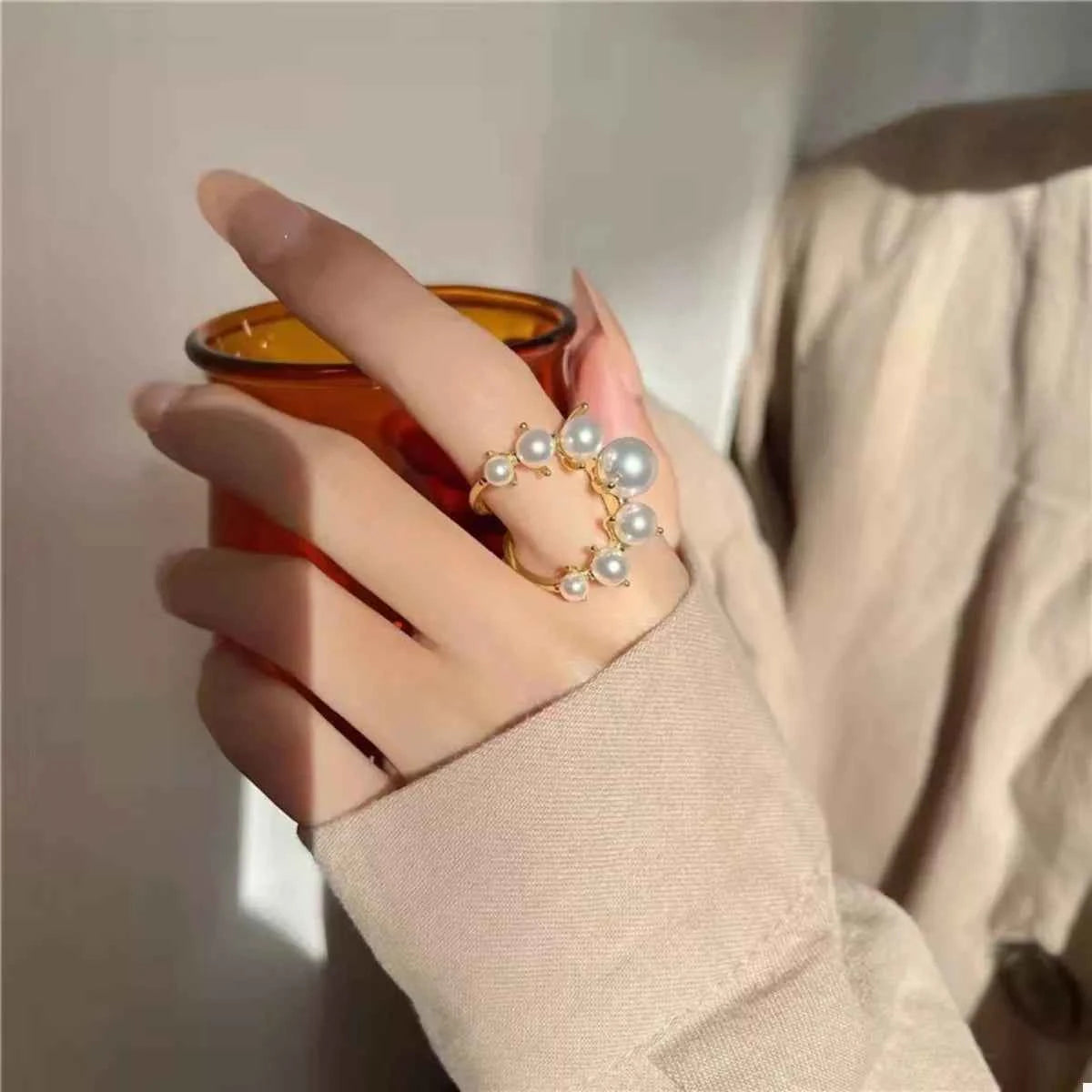 Alloy Pearl Open Ring Gold One Size 9a84bc81-e757-4988-979f-fb7ee888f722-Max-Origin