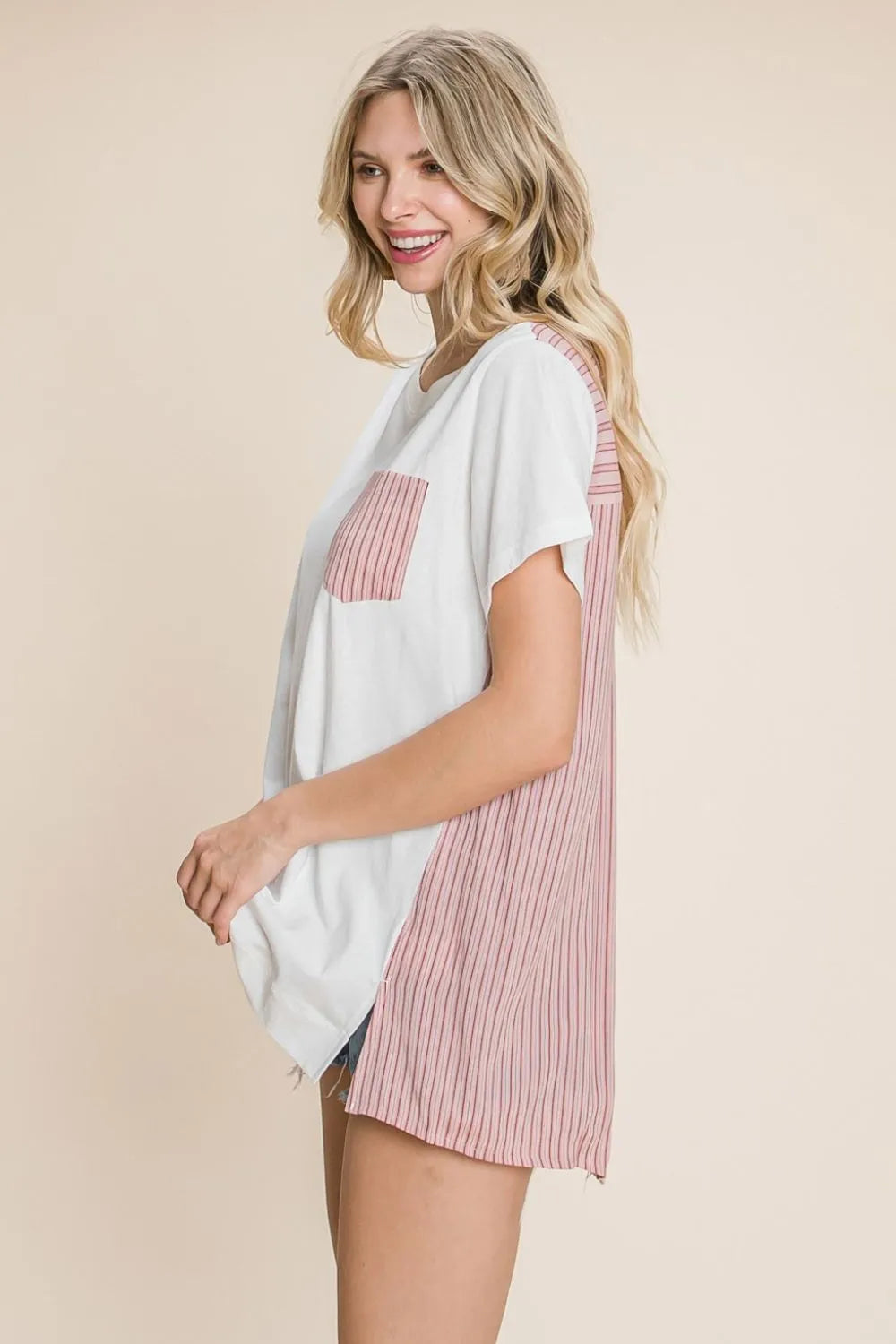 Cotton Bleu by Nu Label Contrast Striped Short Sleeve T-Shirt 9a895864-892c-46b5-b7ea-2c294970bb48-Max