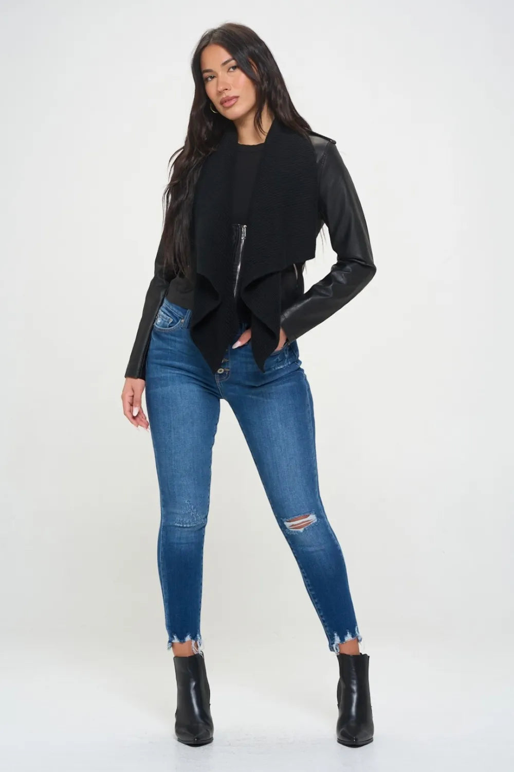 Coalition LA Knit Collared Faux Leather Crop Jacket 9a8cb192-97f4-44cf-a63a-9140130f03c4-Max