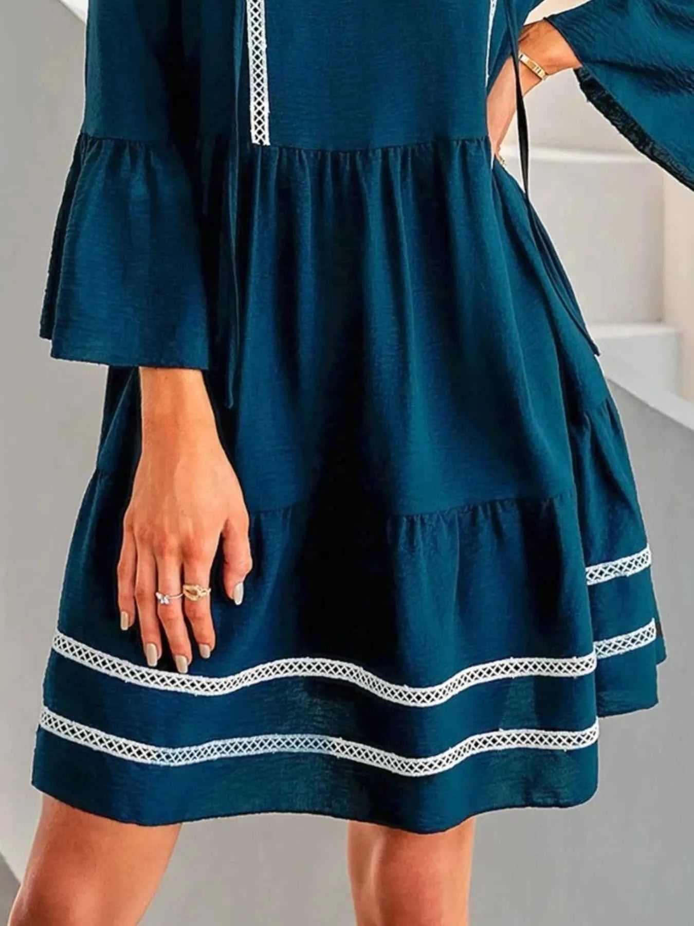 Tie-Neck Long Sleeve Mini Dress with Trim Detail 9a92ab75-4ded-4d7f-a653-8907a09cb501-Max-Origin