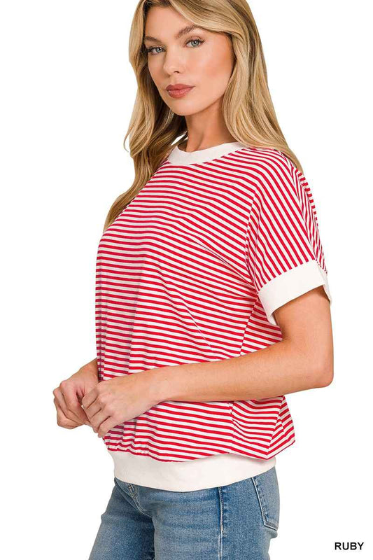 Zenana Stripe Contrast Trim Banded Bottom Top 9a99b479b8bb415c861b8554e6ba1193-Max