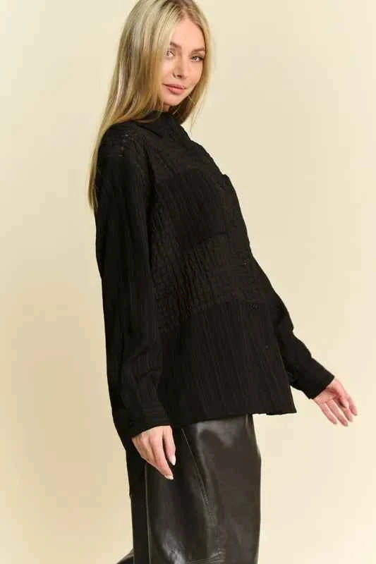 Davi & Dani Crinkled Jacquard Button Down Shirt 9aa39863-51a0-4408-8872-00c185e0381d-Max