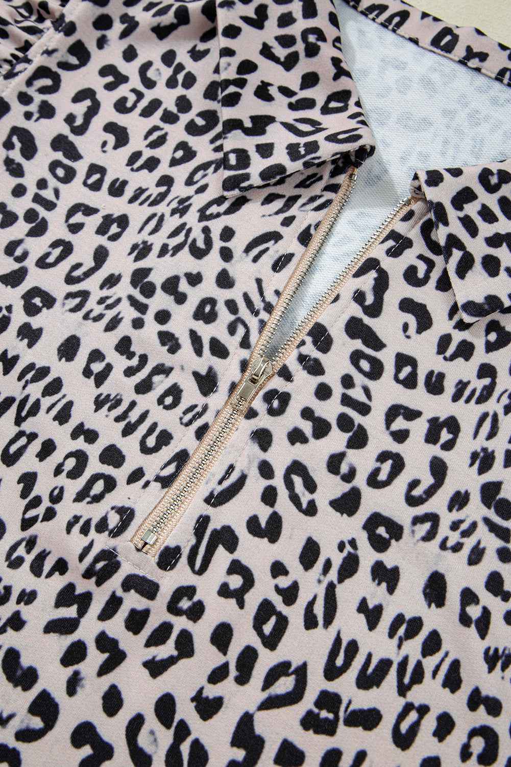 Brown Leopard Half Zipper Collared Ruffle Sleeve Top and Shorts Set 9ab417c644ff27a9