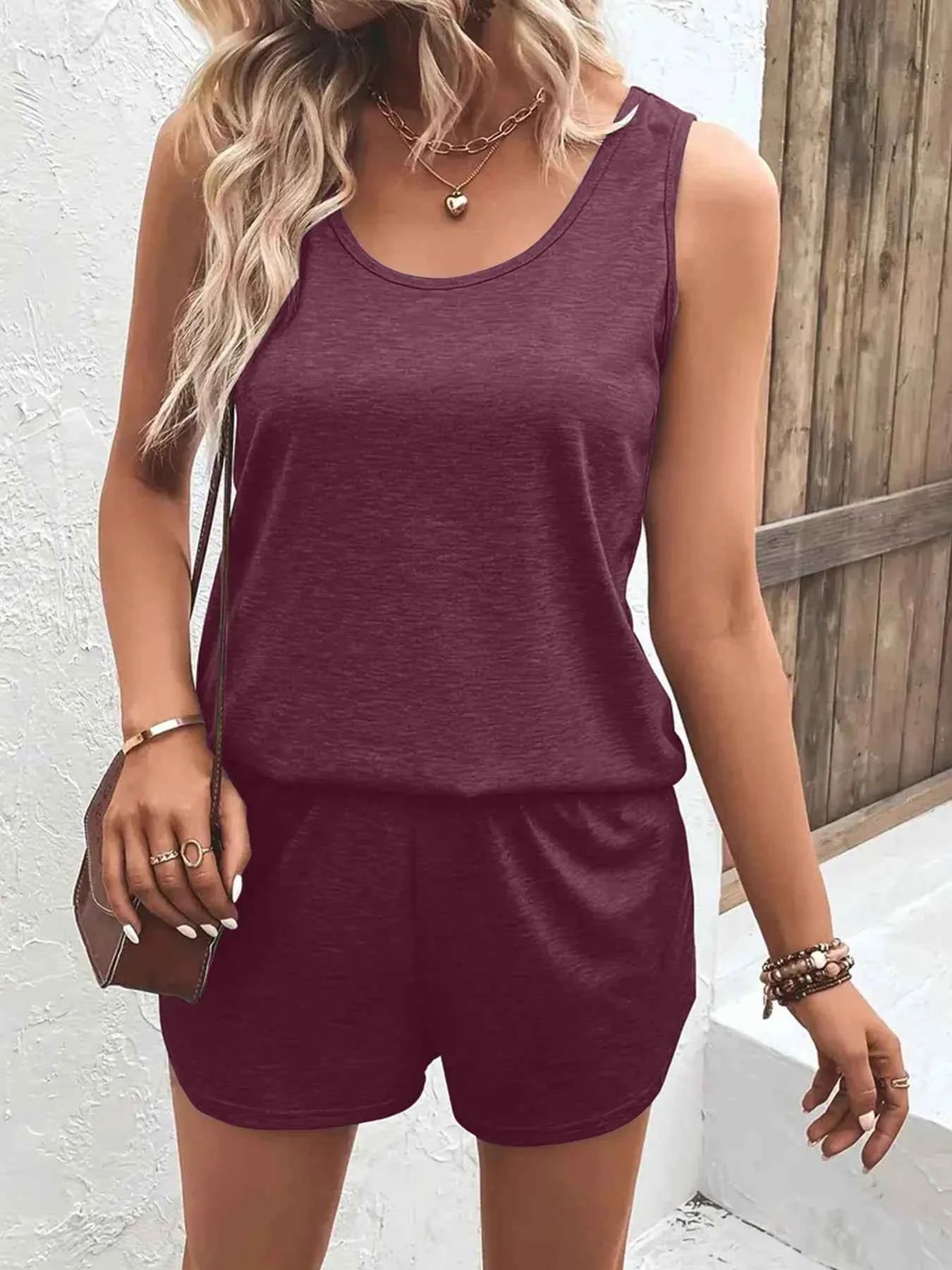 Casual Wide Strap Tank Top and Shorts Set Deep Purple 9ab49e0ae70c4e0eaa6c413deff99c2f-Max-Origin