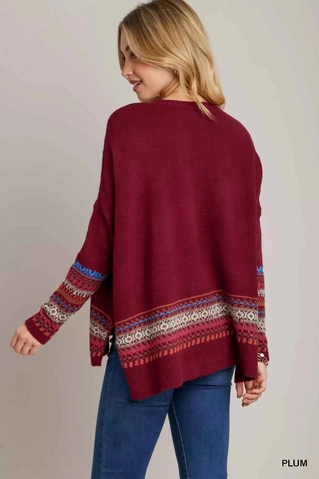 Umgee Long Sleeve Round Neck Knit Top with Side Slits and Stitch Detail 9ab59721-3820-4667-ab7b-8ed8b057de1c-Max-Origin