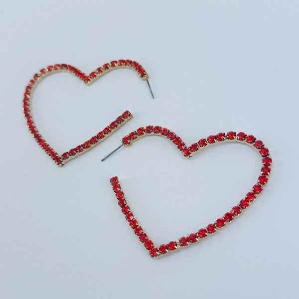Hoop Rhinestones Heart Shape Earrings Red One Size 9ab9b0e7-cd9b-4a58-a995-29f4467c3e9b