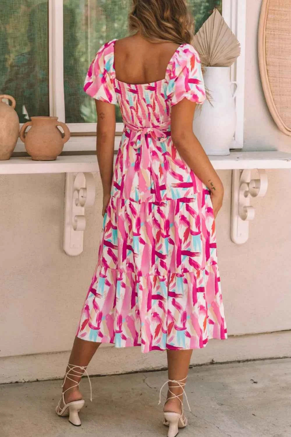 Geometric Print Puff Sleeve Square Neck Midi Dress 9ababbb8-e1d7-4fcf-b1e2-45ba70d851ea-Max-Origin
