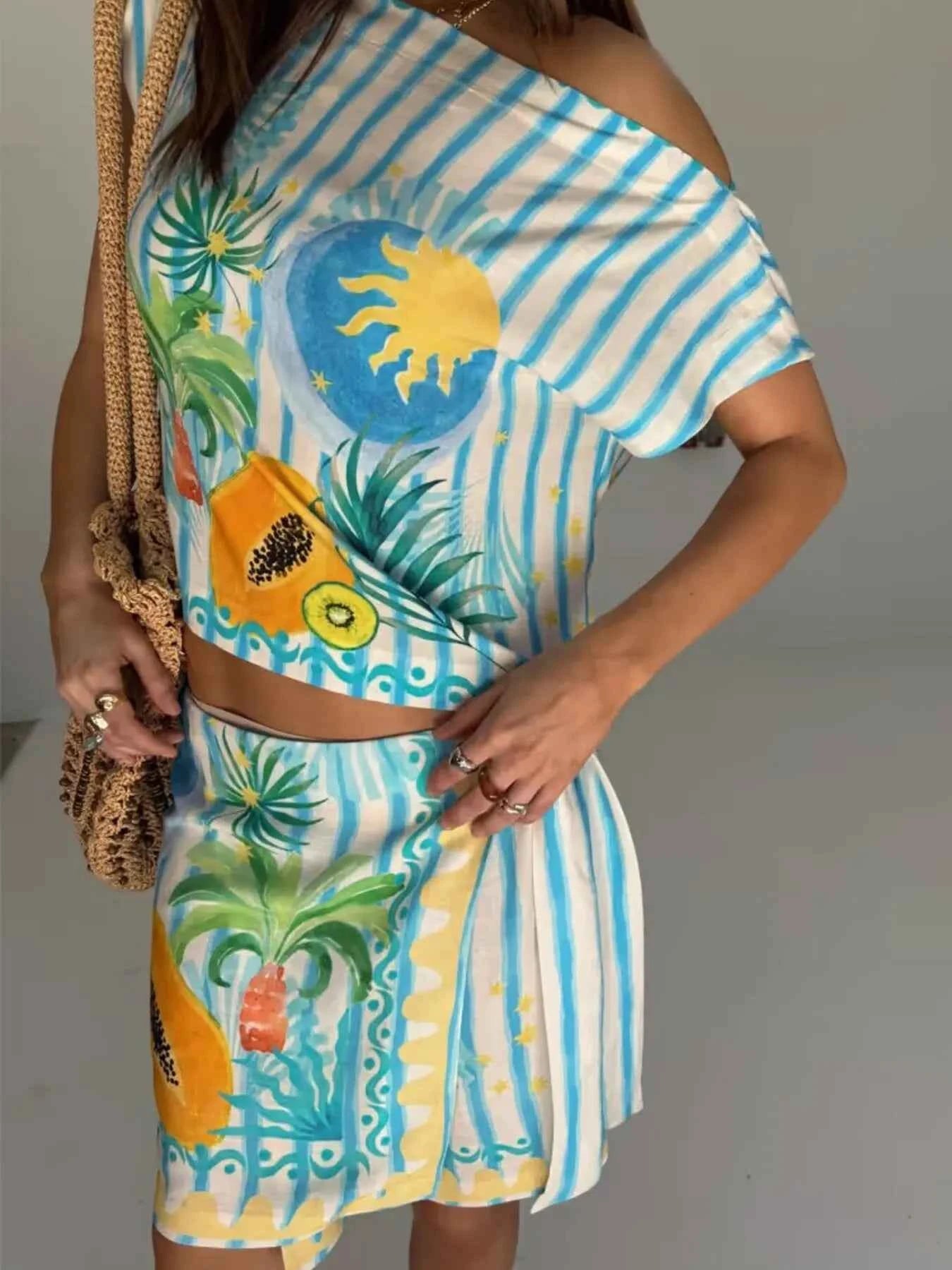 Printed Striped Single Shoulder Top and Skirt Set 9abb2302a6ff47b8bad38729f9cc1857-Max-Origin