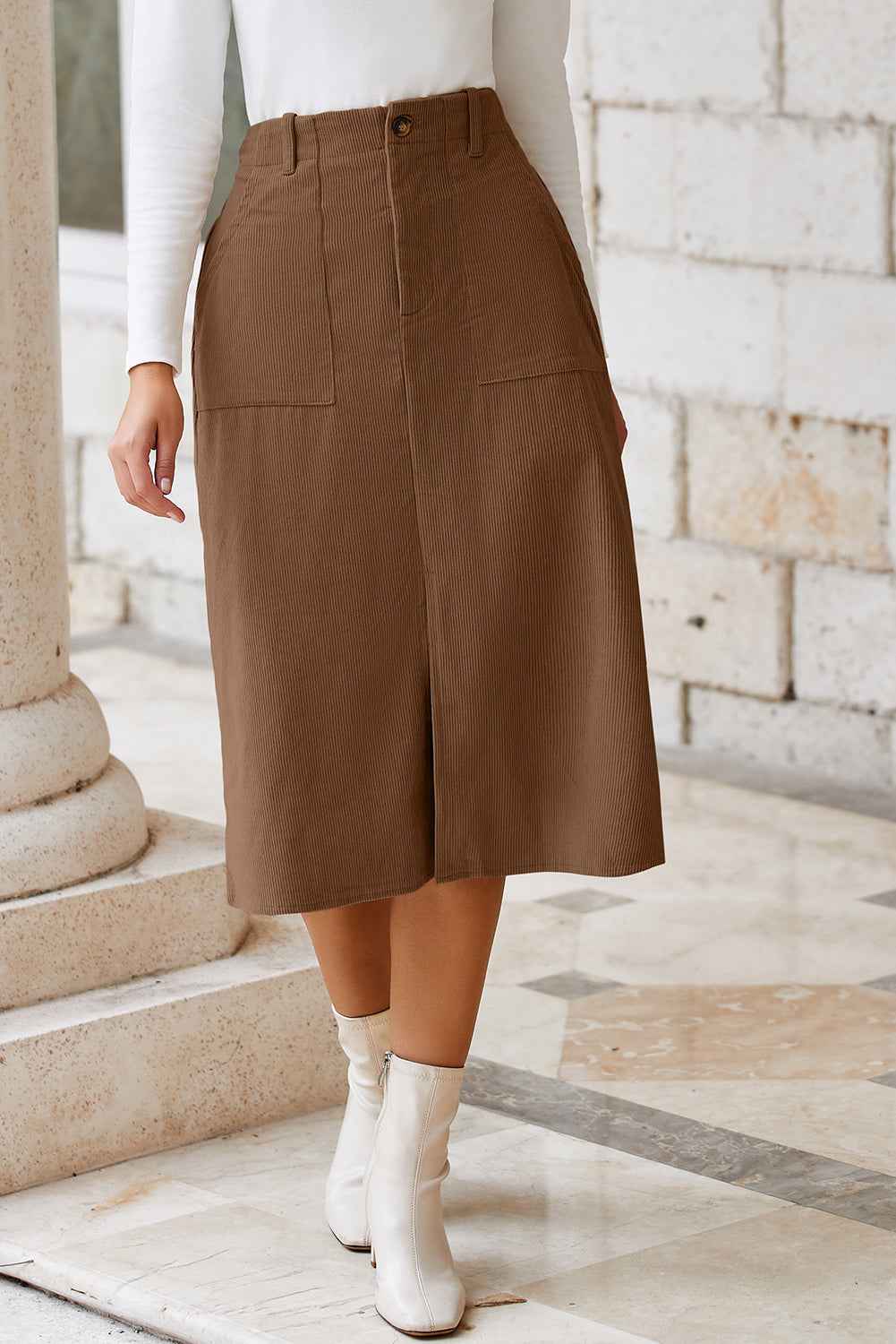 Black Front Slit Shift High Waist Midi Skirt 9ac0840dd51a759a